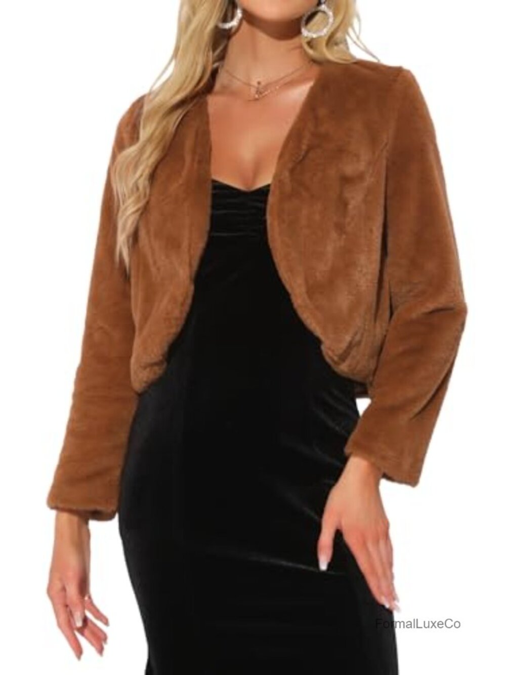 Faux Fur Cropped Jacket Long Sleeve Wedding Bolero Coat Shrug
